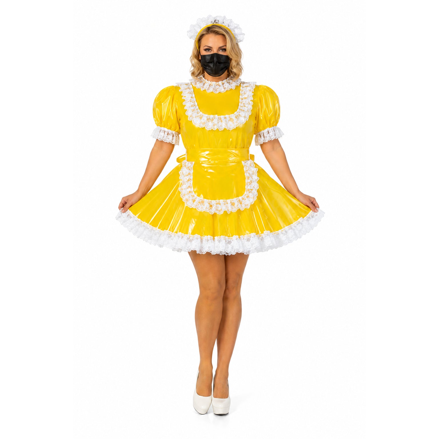 yellow thin pvc dress G2282