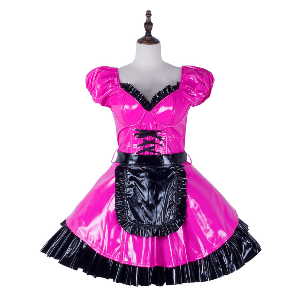 hot pink thin pvc dress G2288
