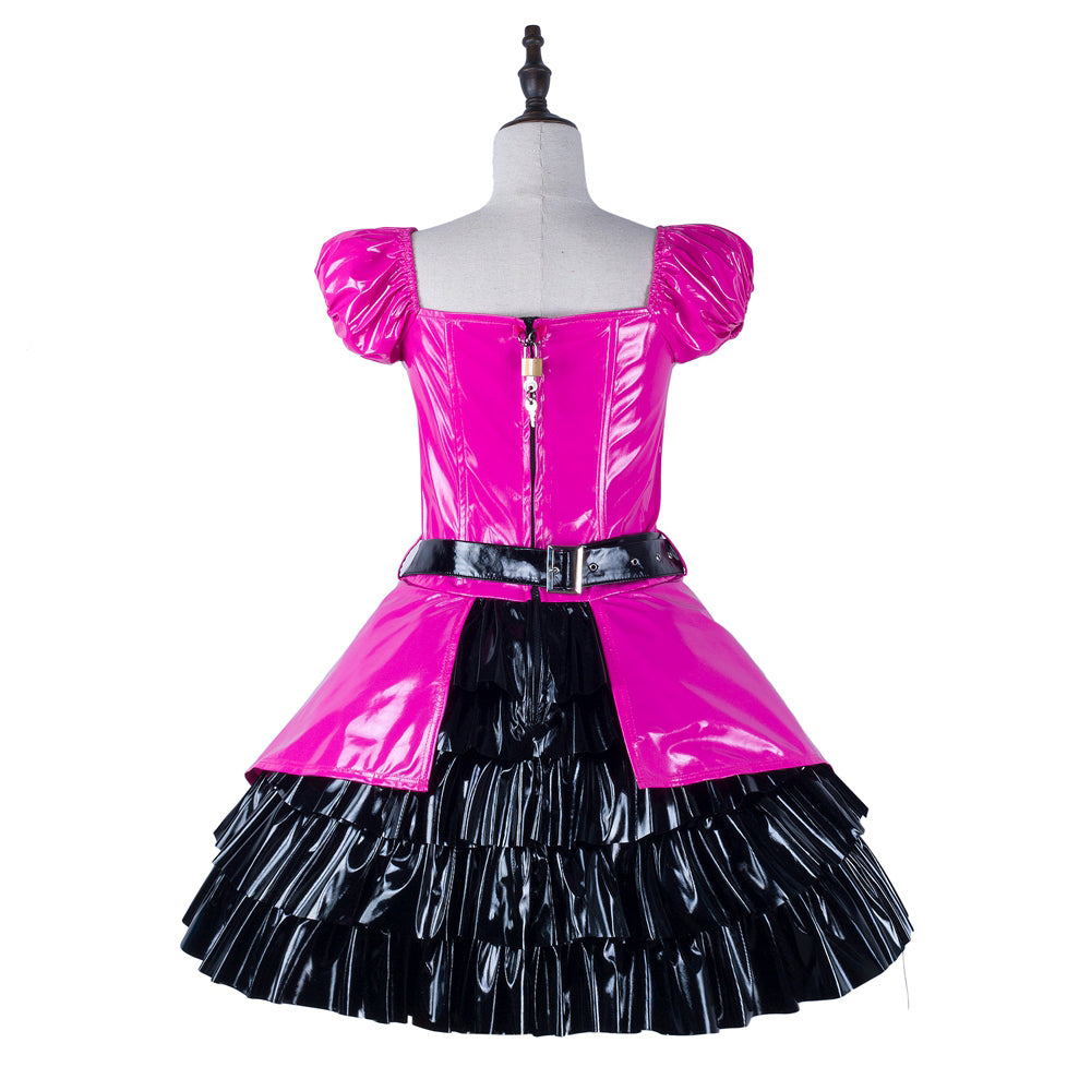 hot pink thin pvc dress G2288