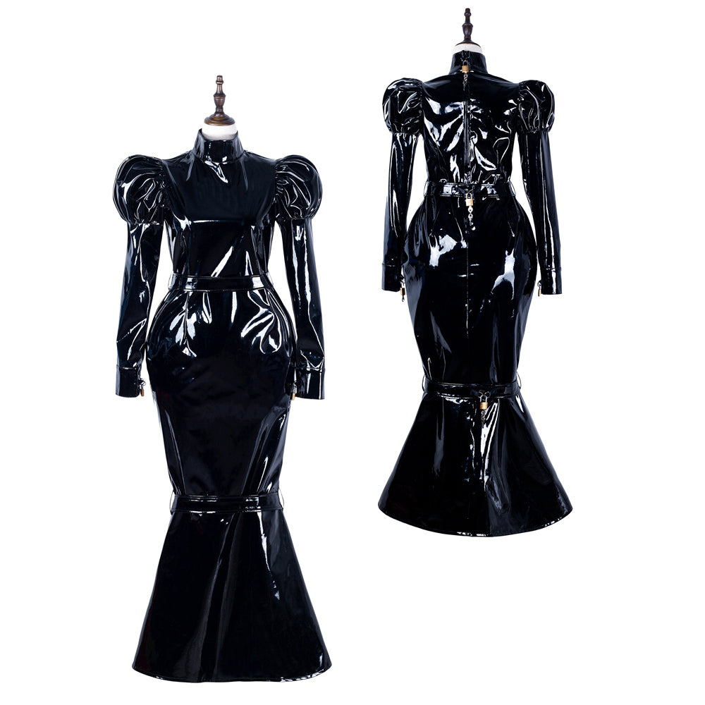 black heavy pvc dress G2299