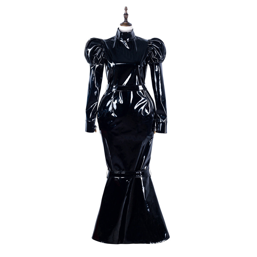 black heavy pvc dress G2299