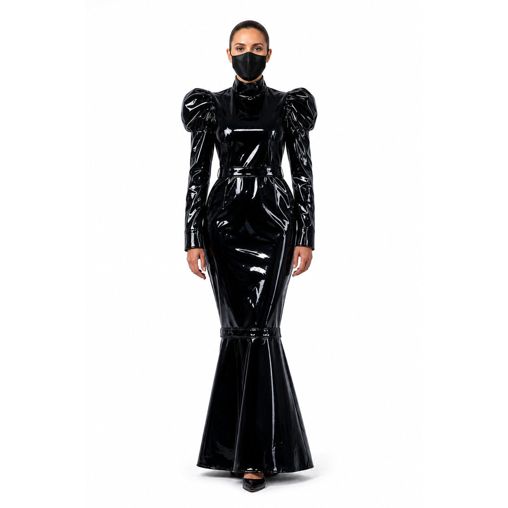 black heavy pvc dress G2299
