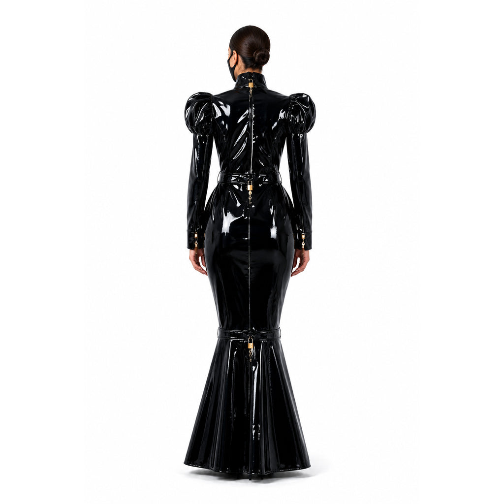 black heavy pvc dress G2299