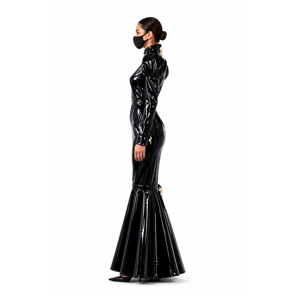 black heavy pvc dress G2299