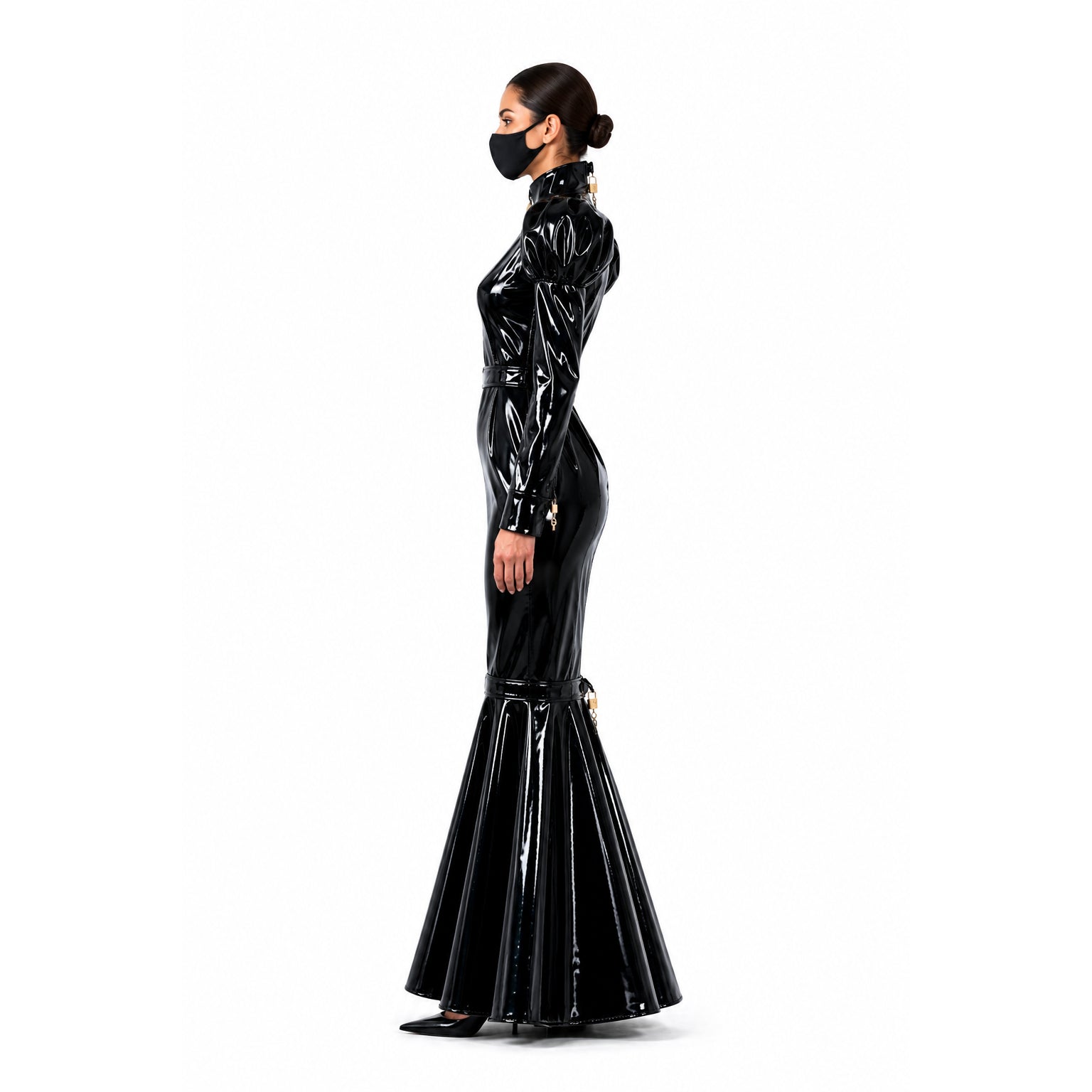 black heavy pvc dress G2299