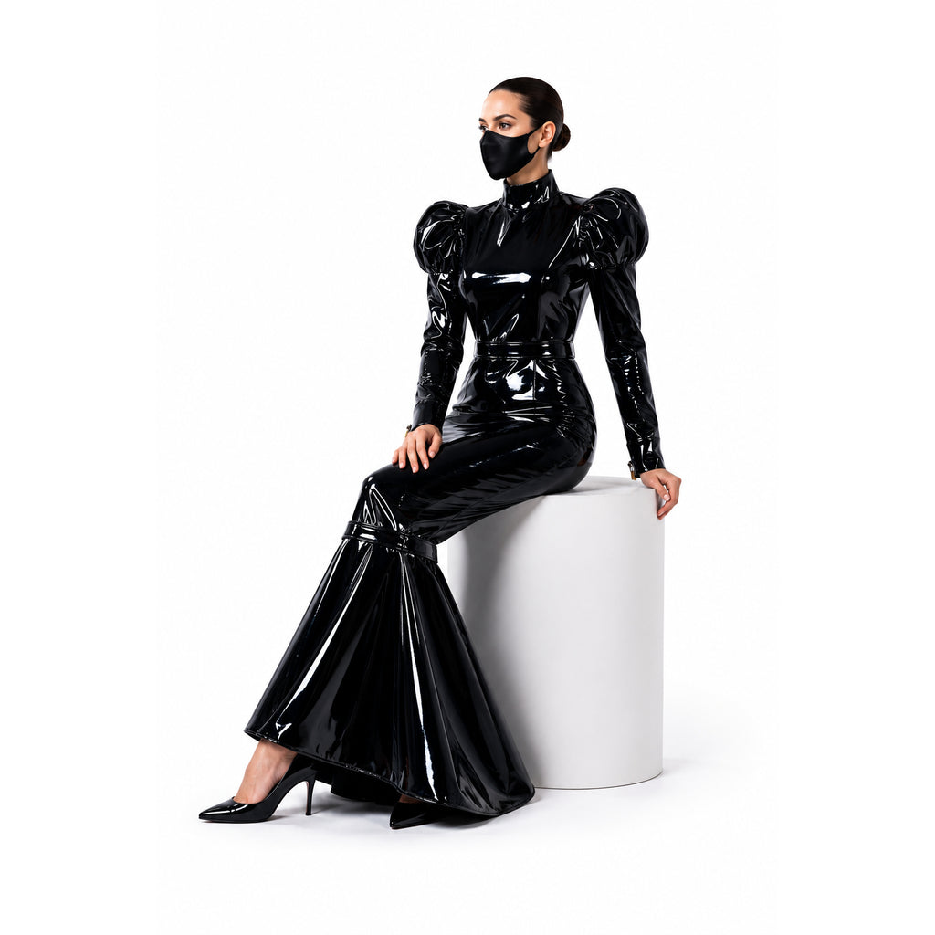 black heavy pvc dress G2299