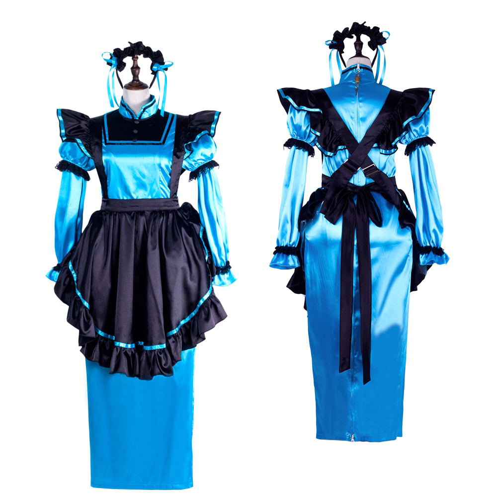 blue satin dress g2303