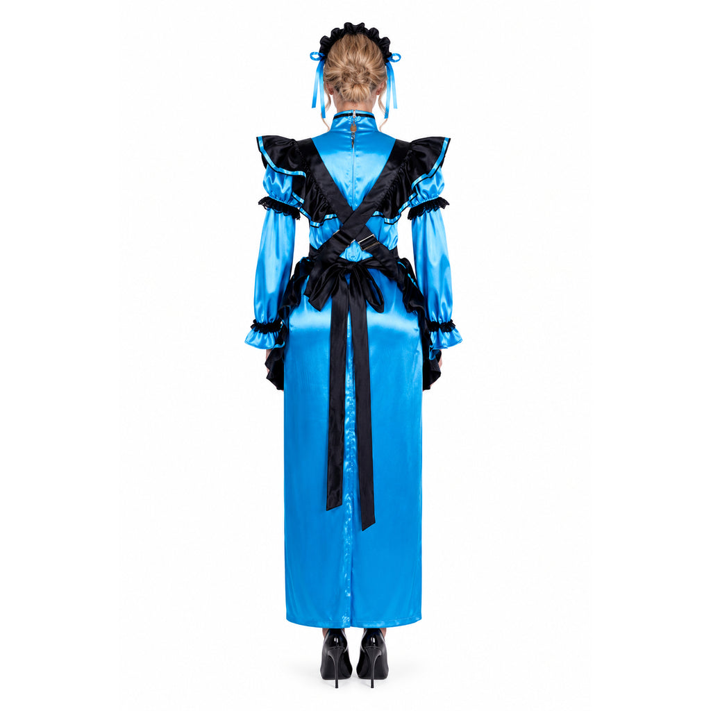 blue satin dress g2303