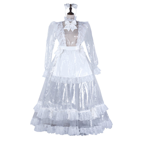 white clear pvc sissy maid dress G2305