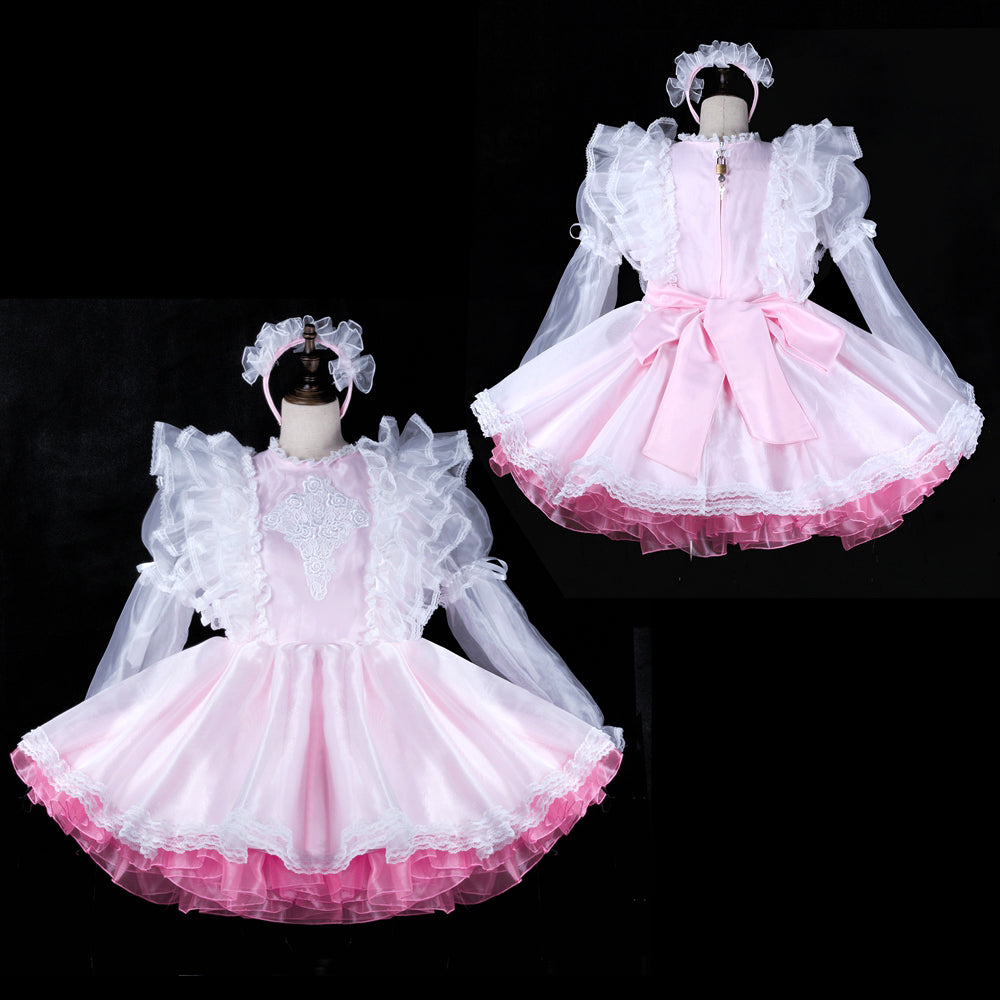 white pink satin organza dress G2311