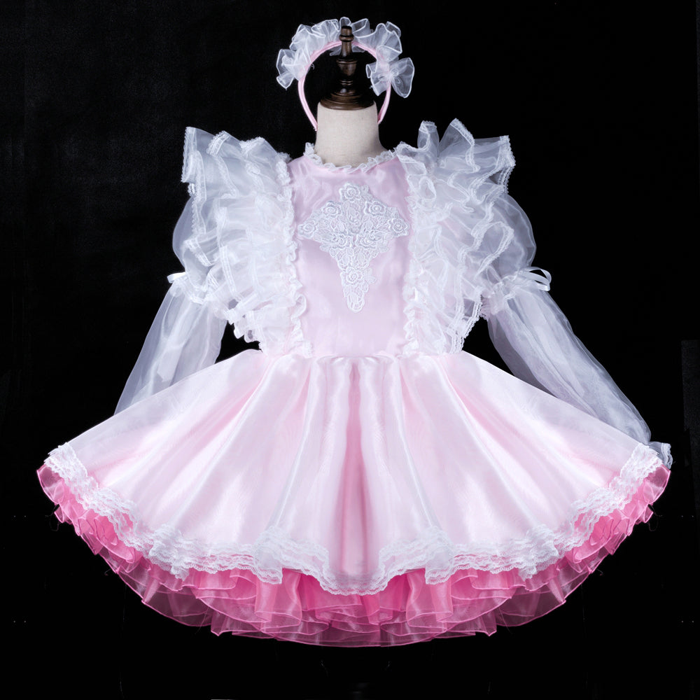 white pink satin organza dress G2311