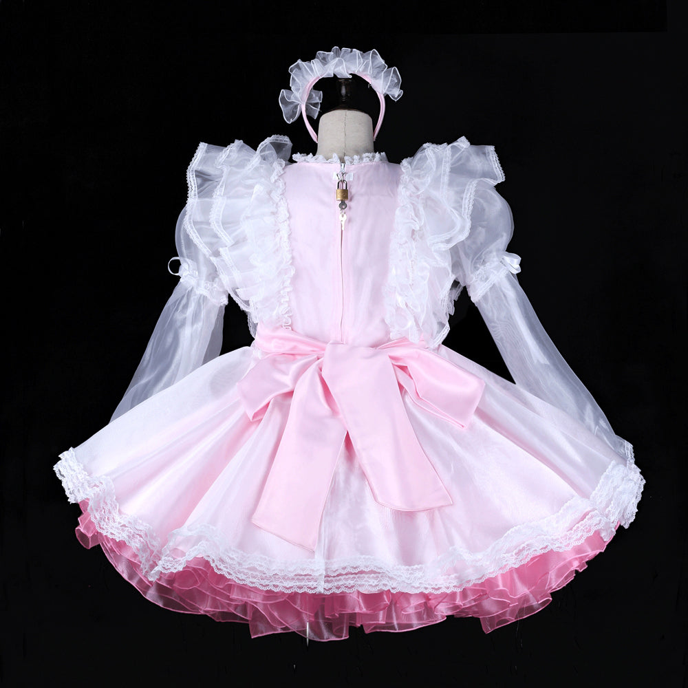 white pink satin organza dress G2311
