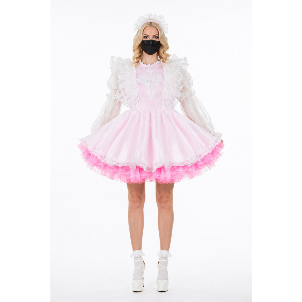 white pink satin organza dress G2311
