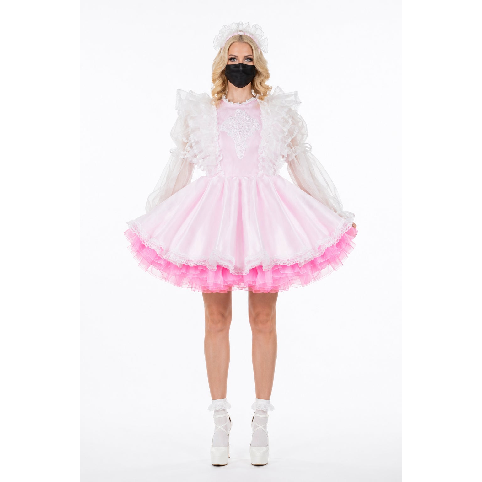 white pink satin organza dress G2311