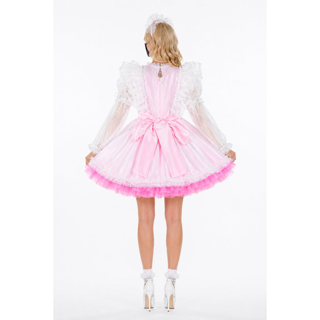 white pink satin organza dress G2311
