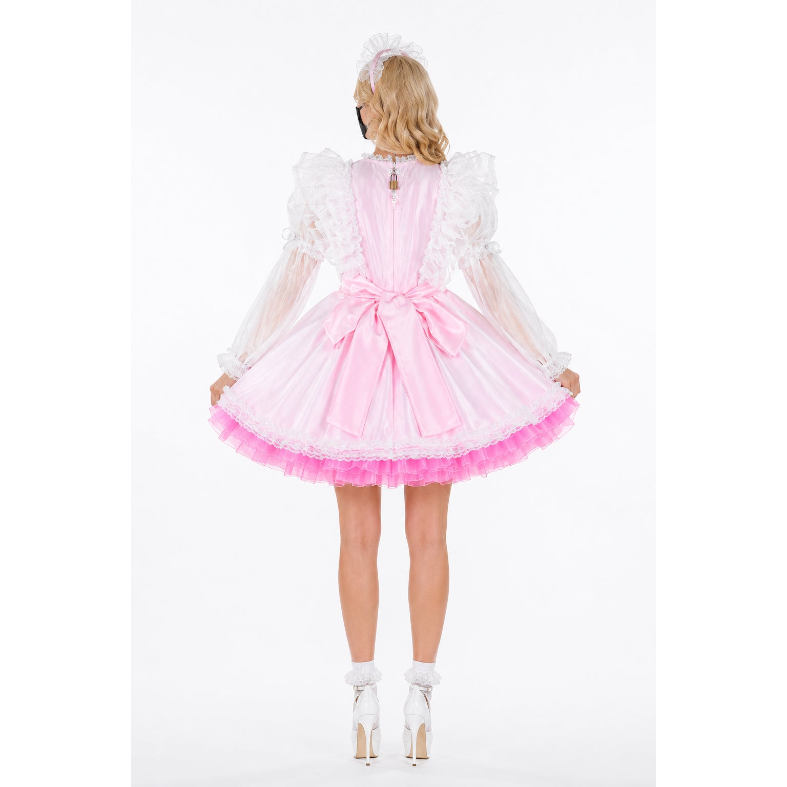 white pink satin organza dress G2311