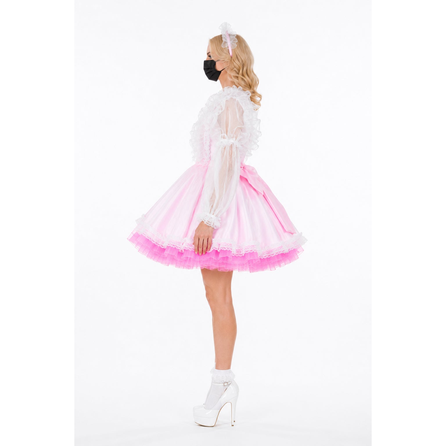 white pink satin organza dress G2311