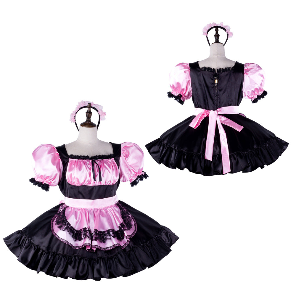 black pink satin dress G2330