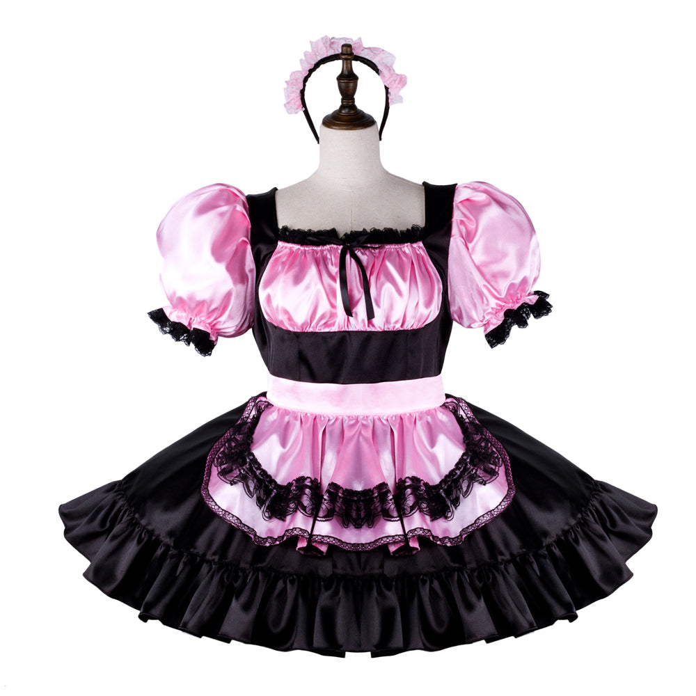 black pink satin dress G2330