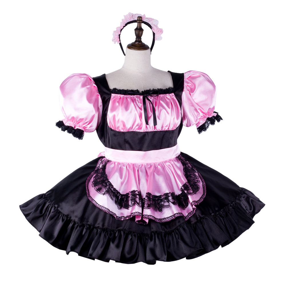 black pink satin dress G2330