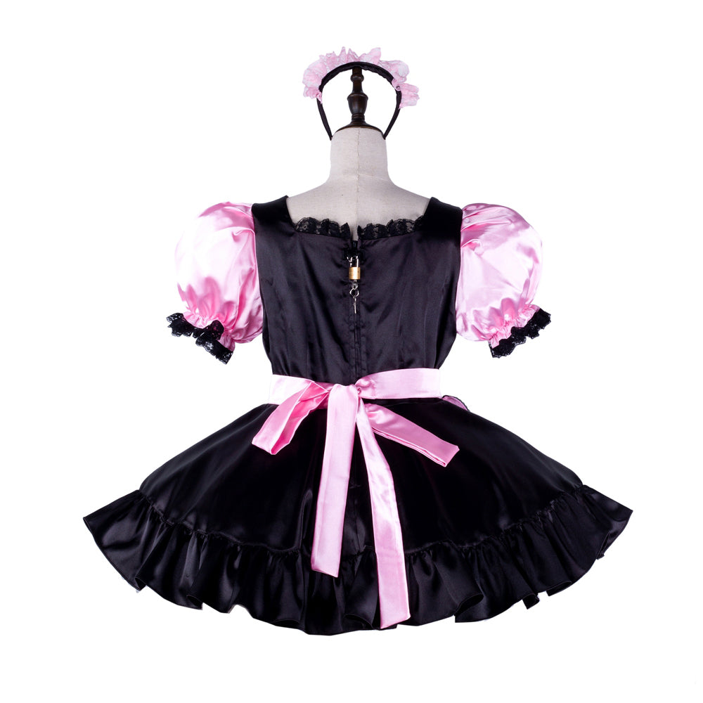 black pink satin dress G2330