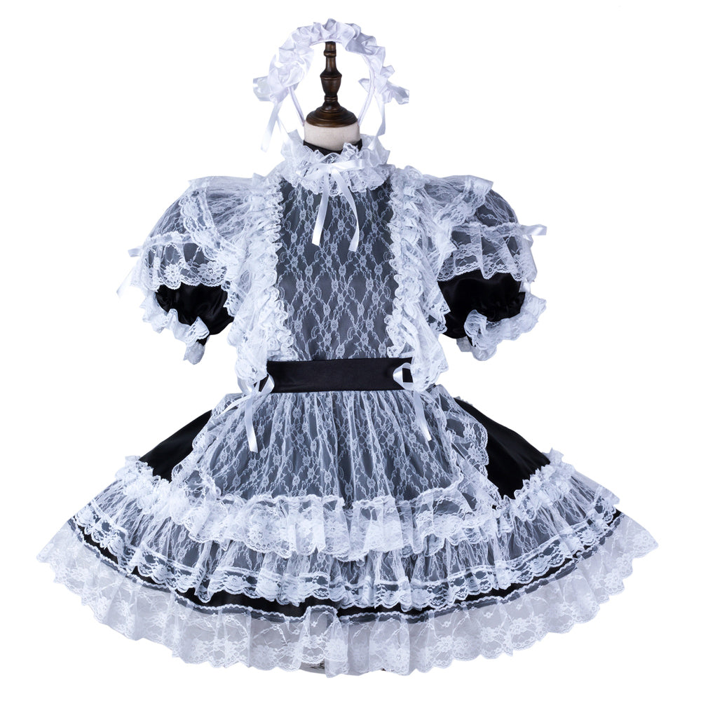 black satin lace dress G2344