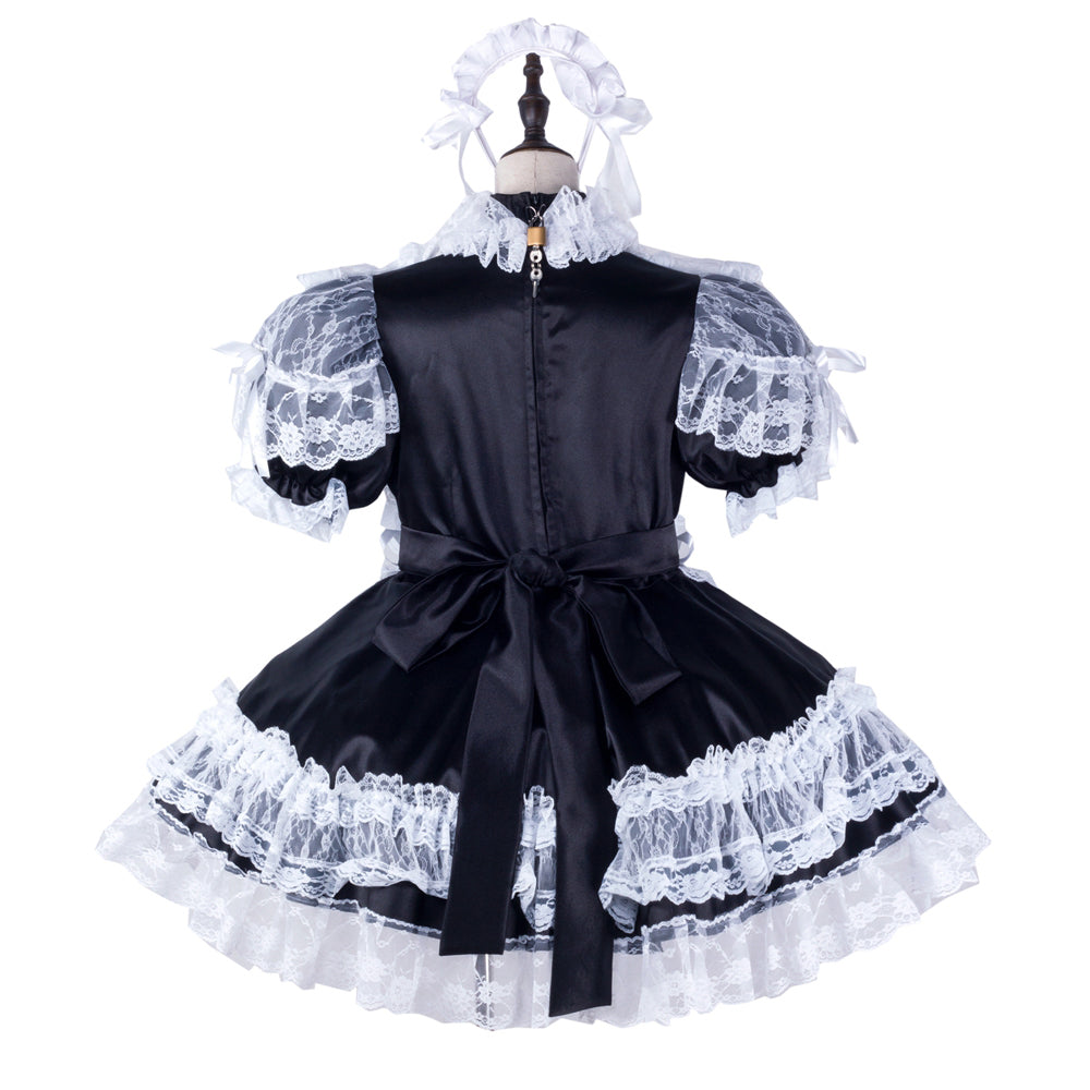 black satin lace dress G2344