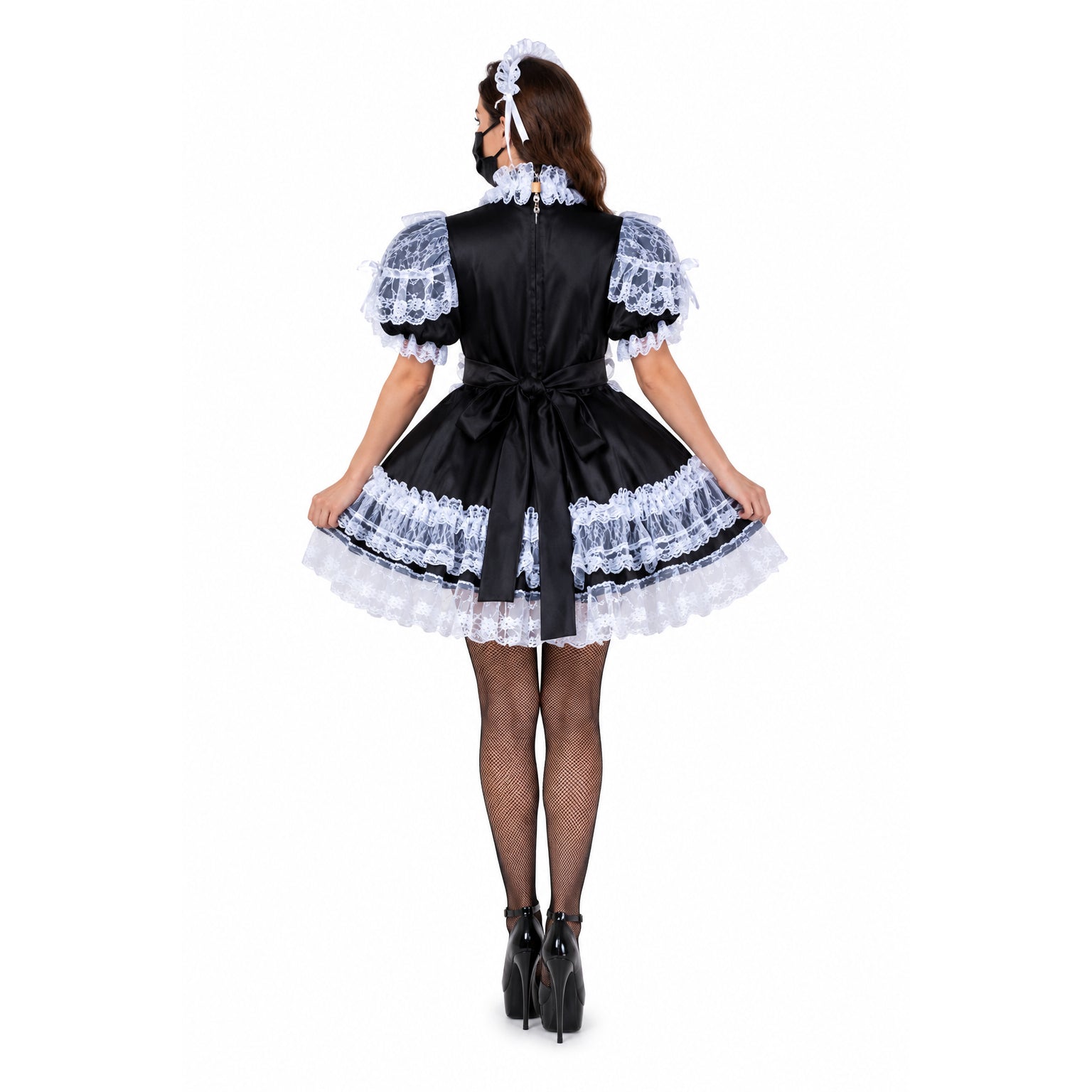 black satin lace dress G2344