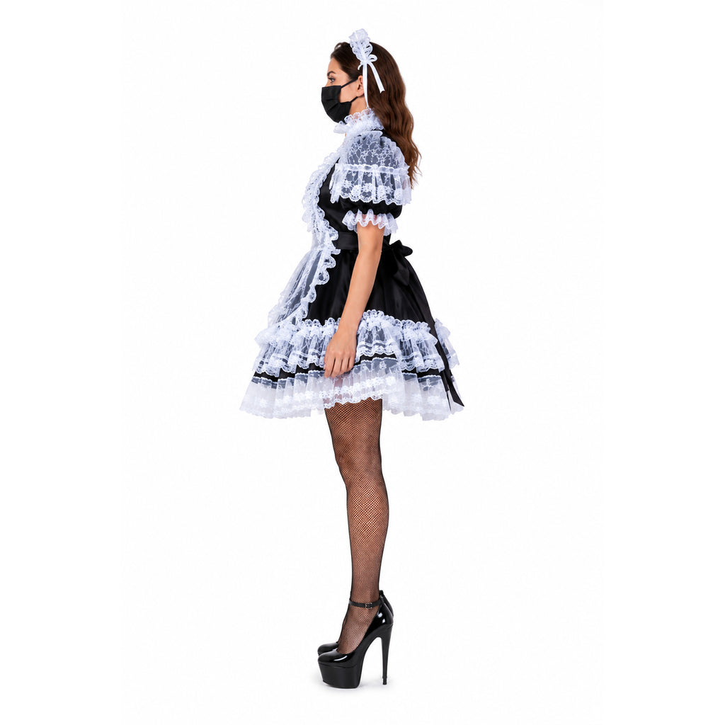 black satin lace dress G2344