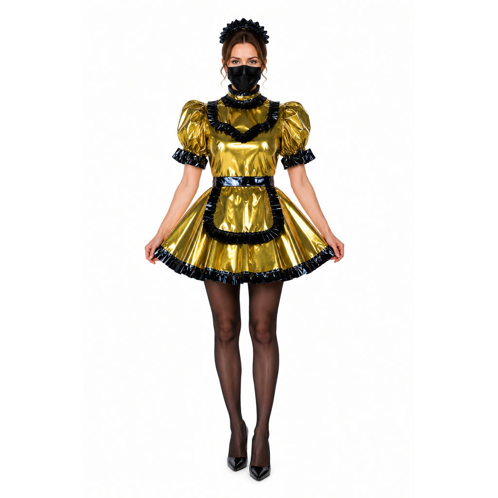 gold thin pvc dress G2356
