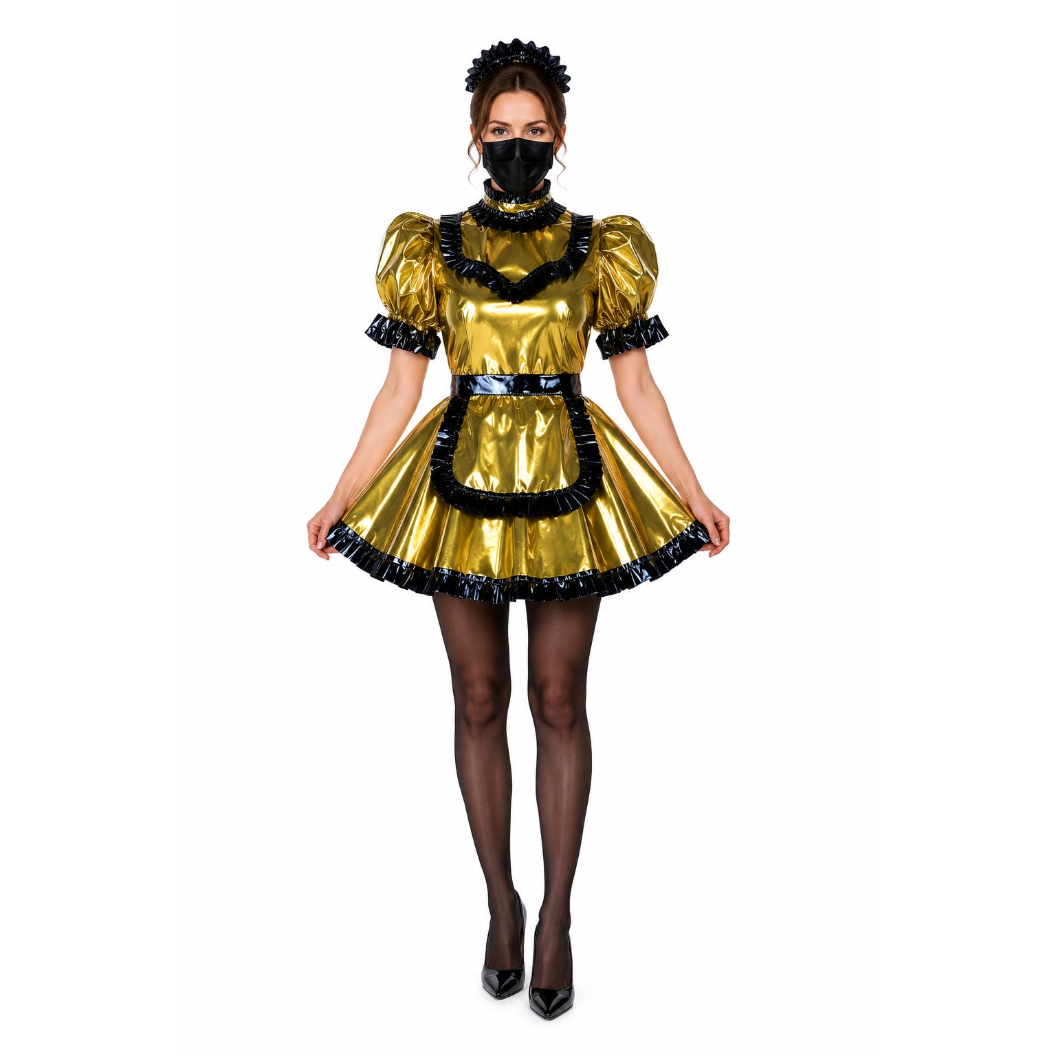 gold thin pvc dress G2356
