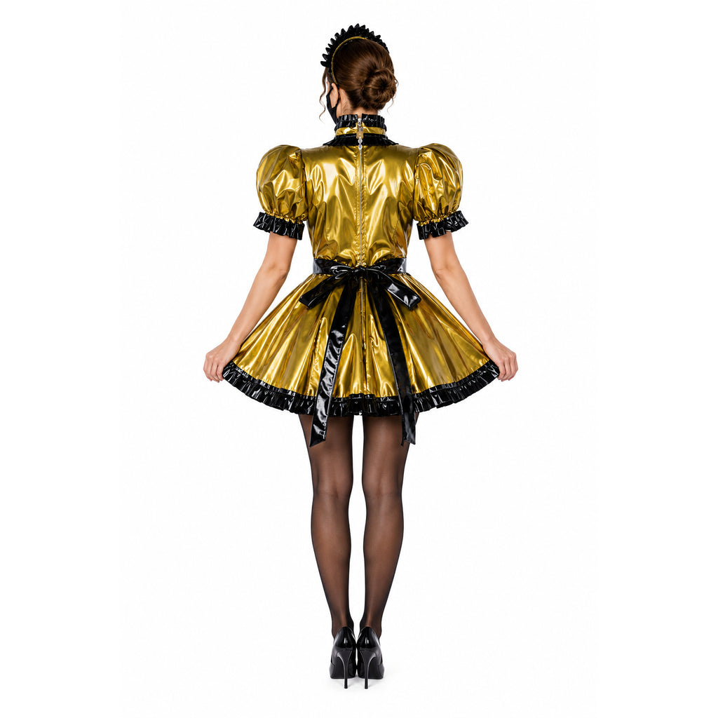 gold thin pvc dress G2356