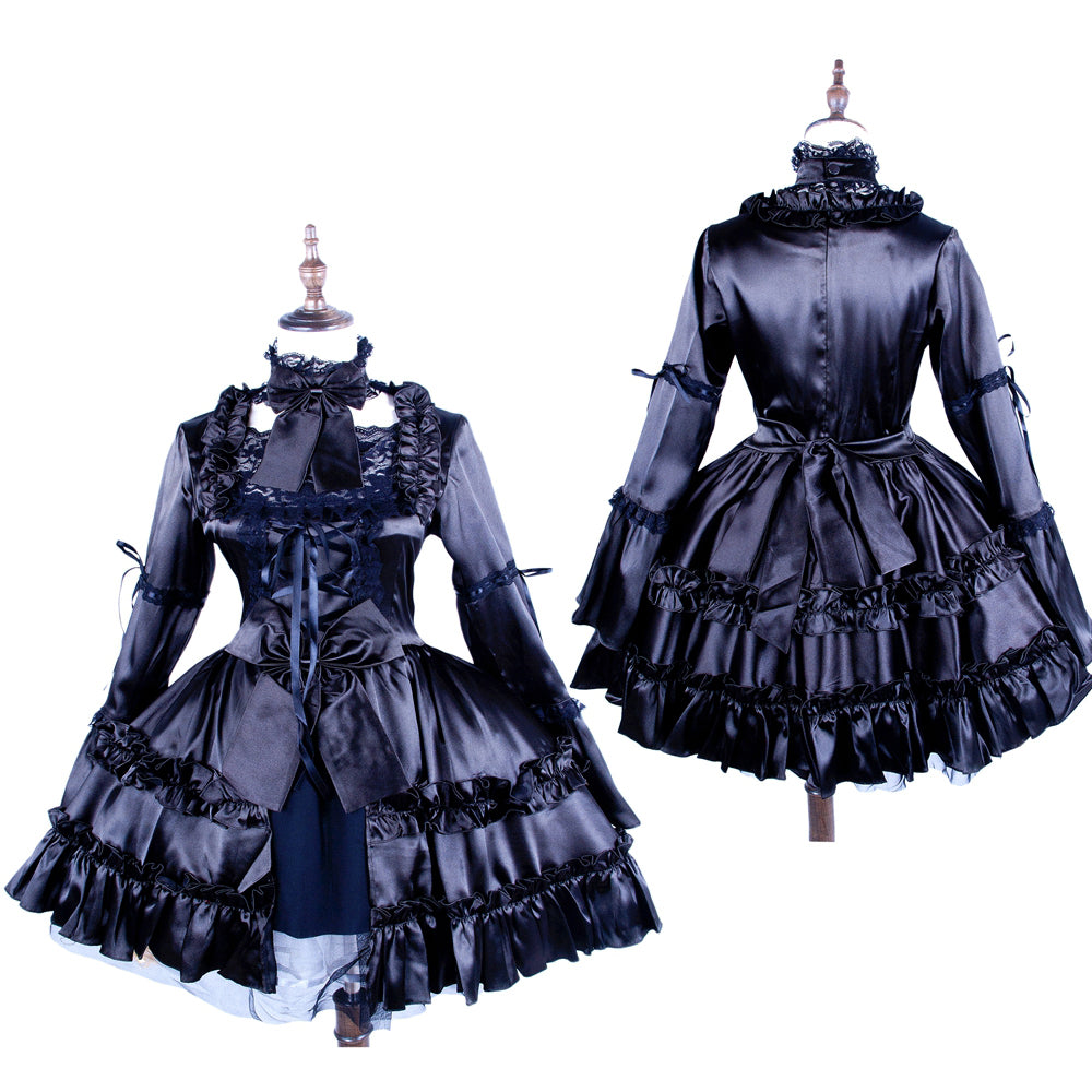 schwarzes Satinkleid G239