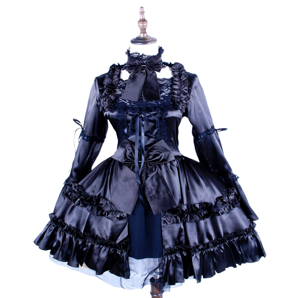 schwarzes Satinkleid G239