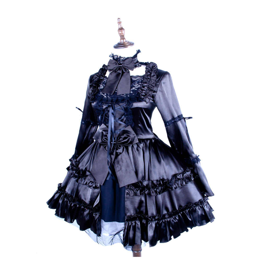 schwarzes Satinkleid G239