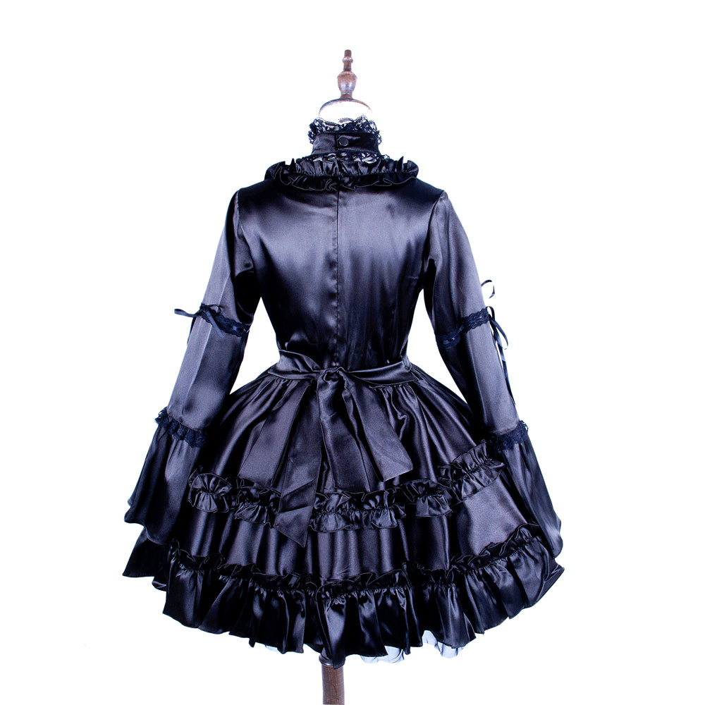 schwarzes Satinkleid G239
