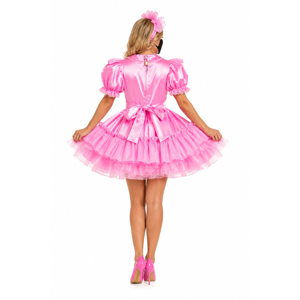 pink satin dress G2401