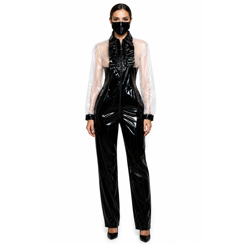 black thin pvc romper G2425