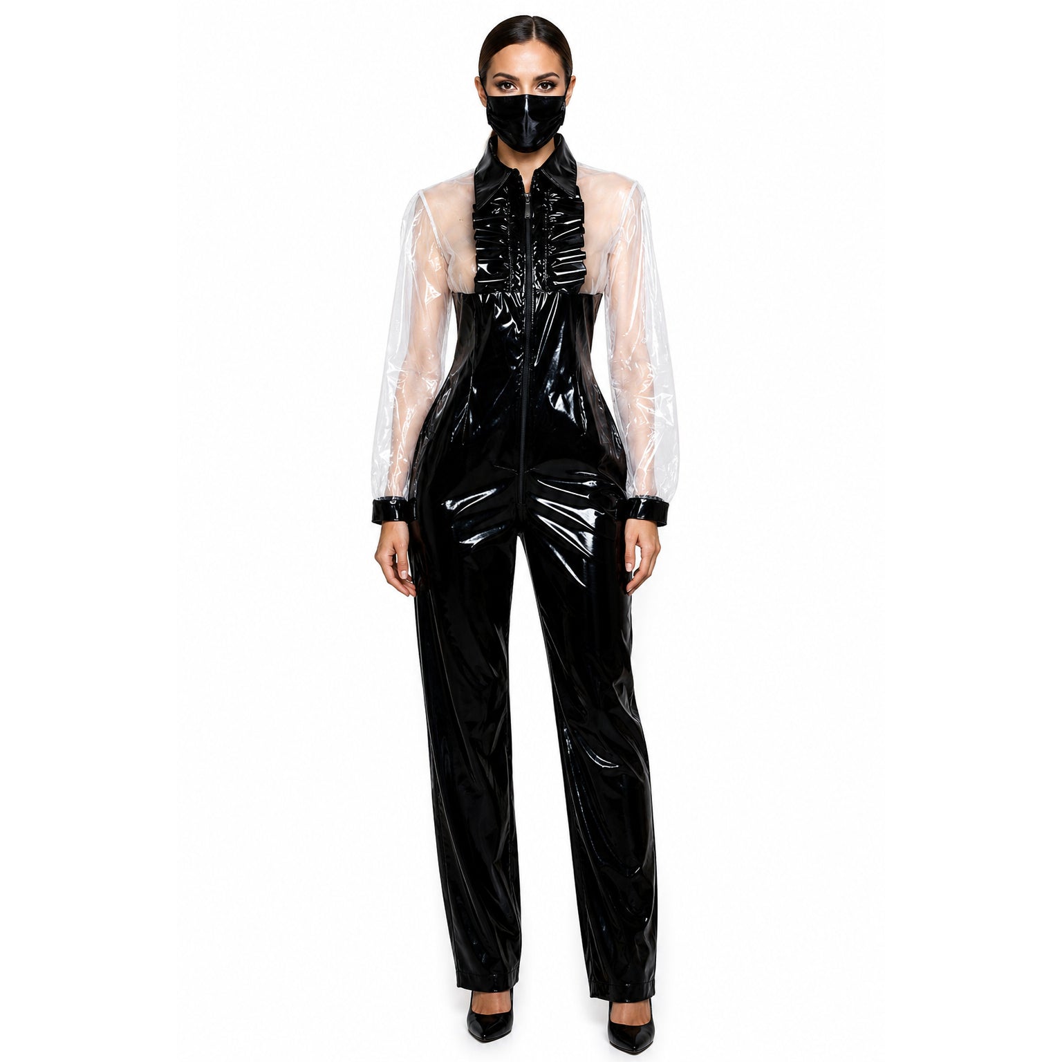 black thin pvc romper G2425
