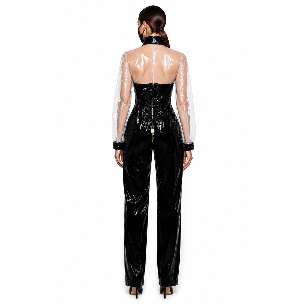 black thin pvc romper G2425