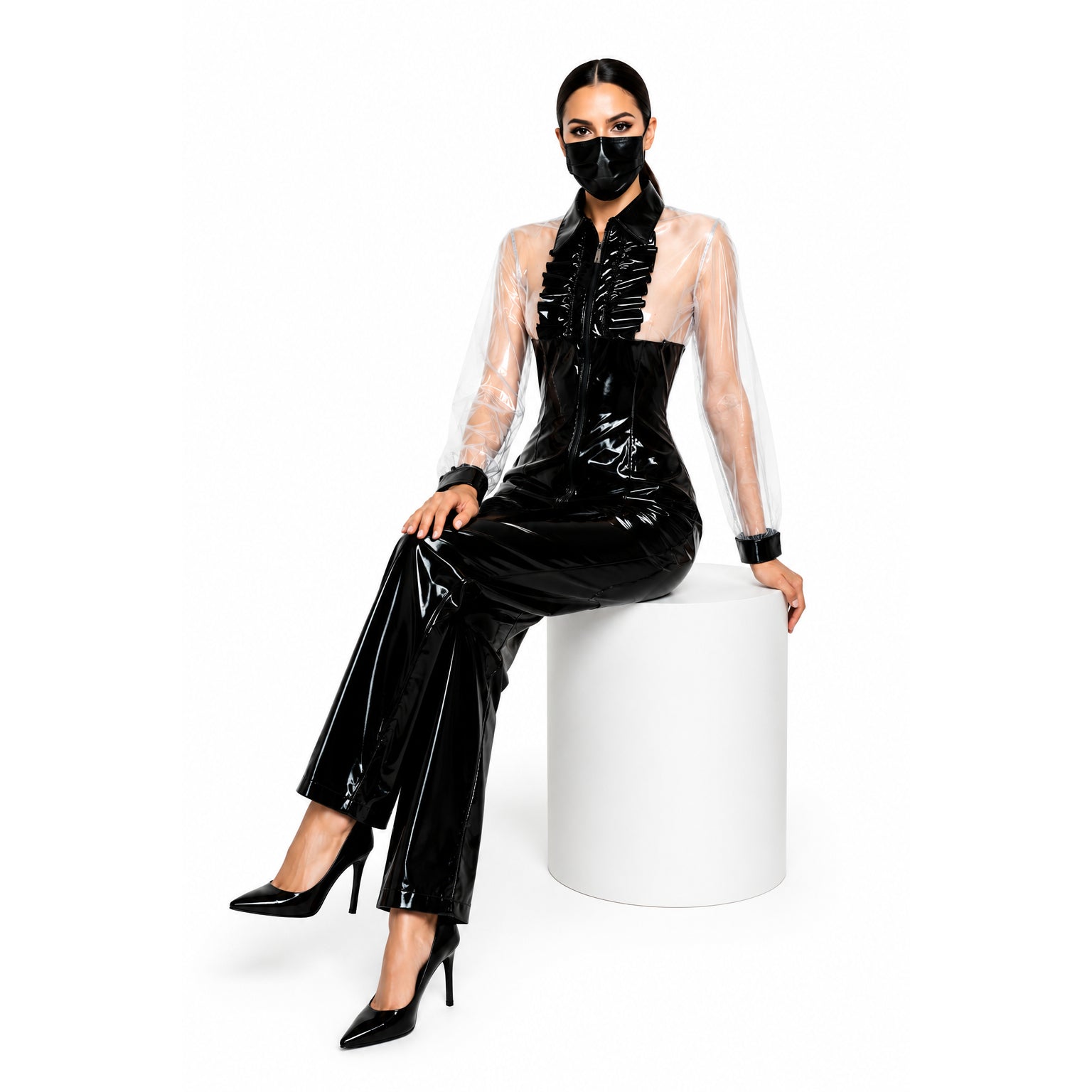 black thin pvc romper G2425