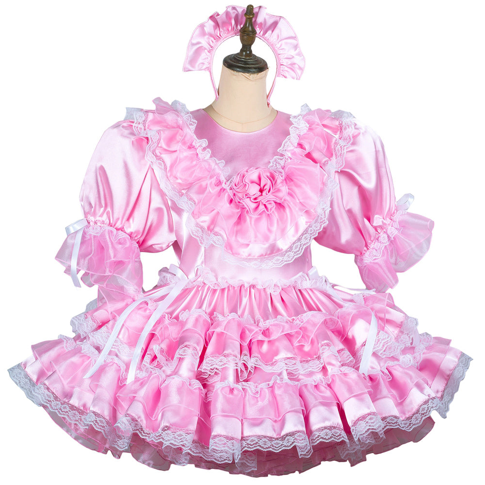 pink satin dress G2431