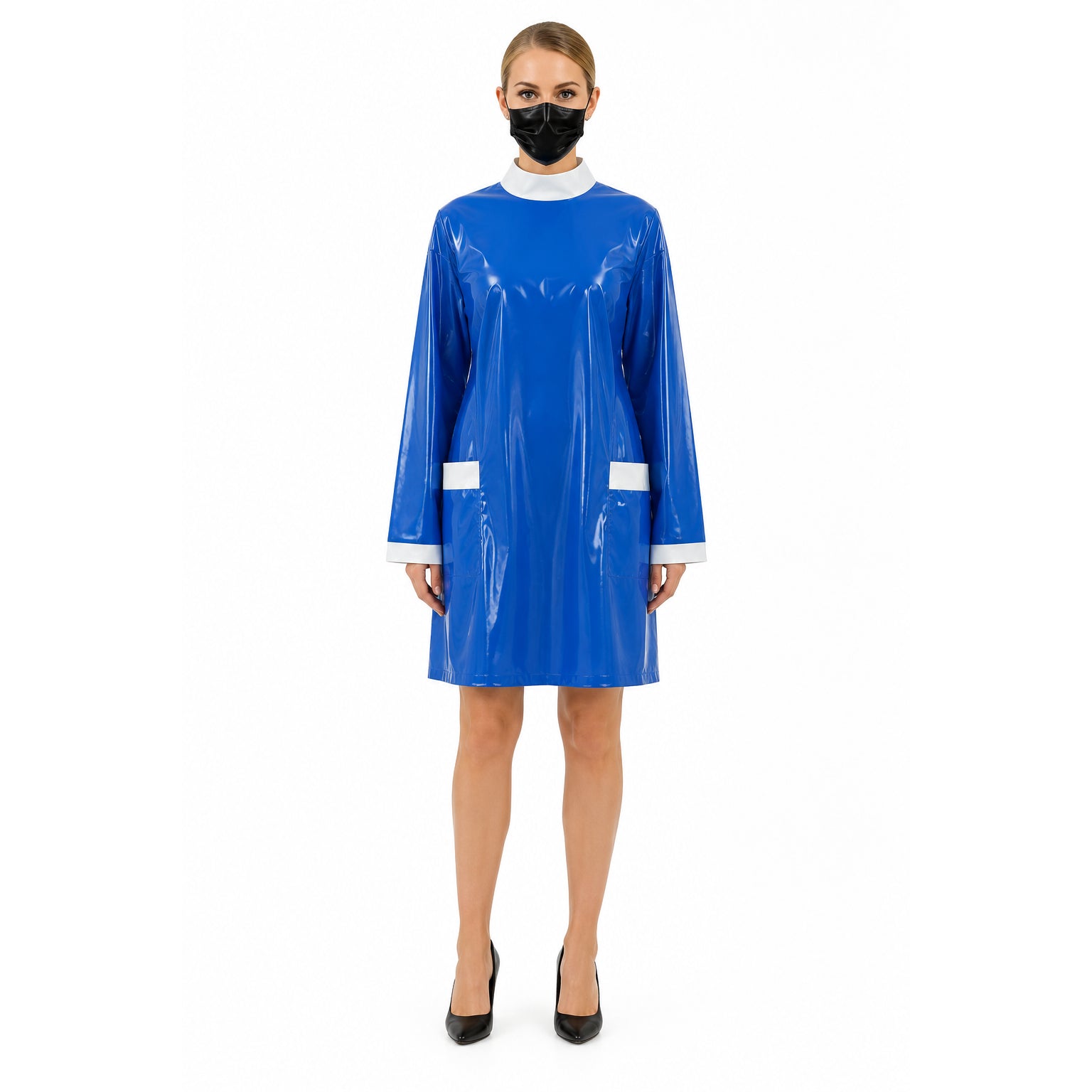blaues dünnes PVC-Kleid G245