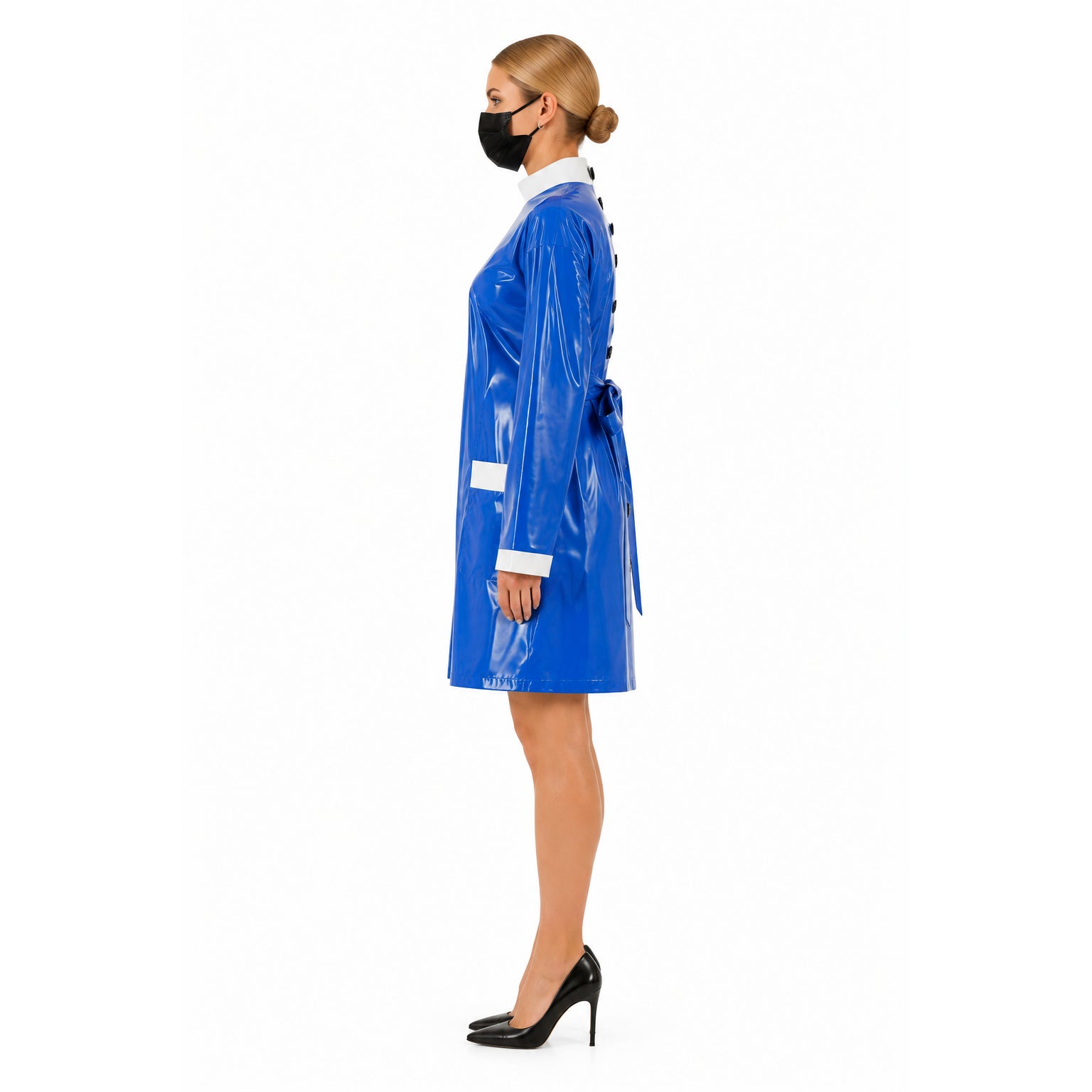 blaues dünnes PVC-Kleid G245