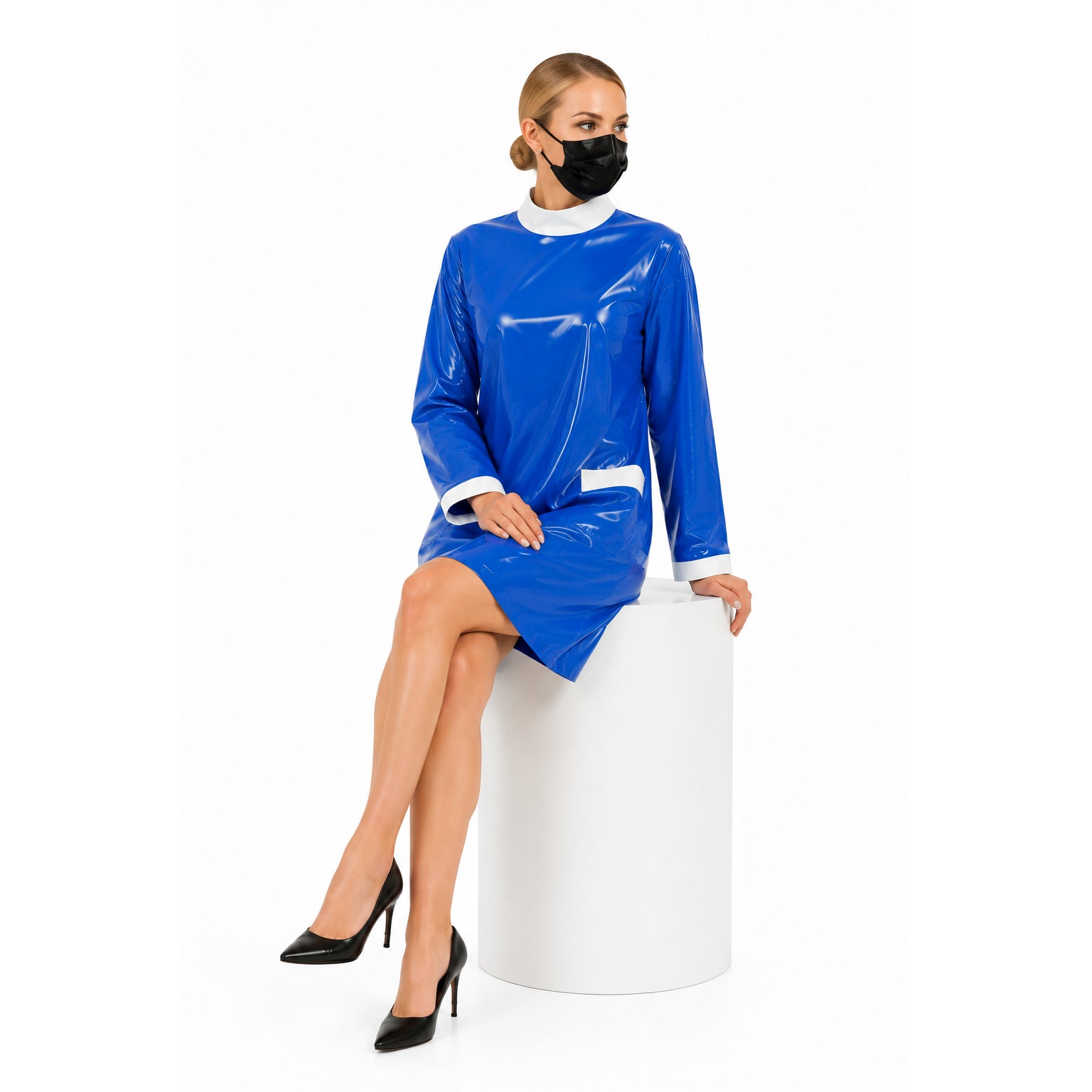 blaues dünnes PVC-Kleid G245