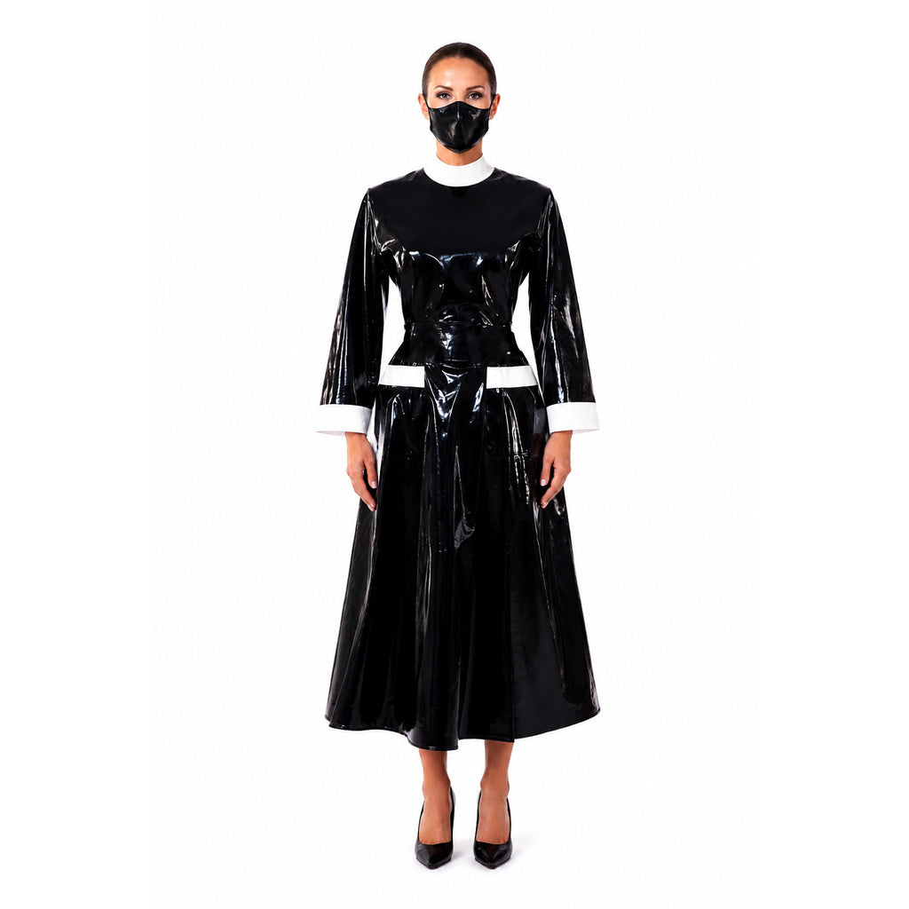 schwarzes dünnes PVC-Kleid G246