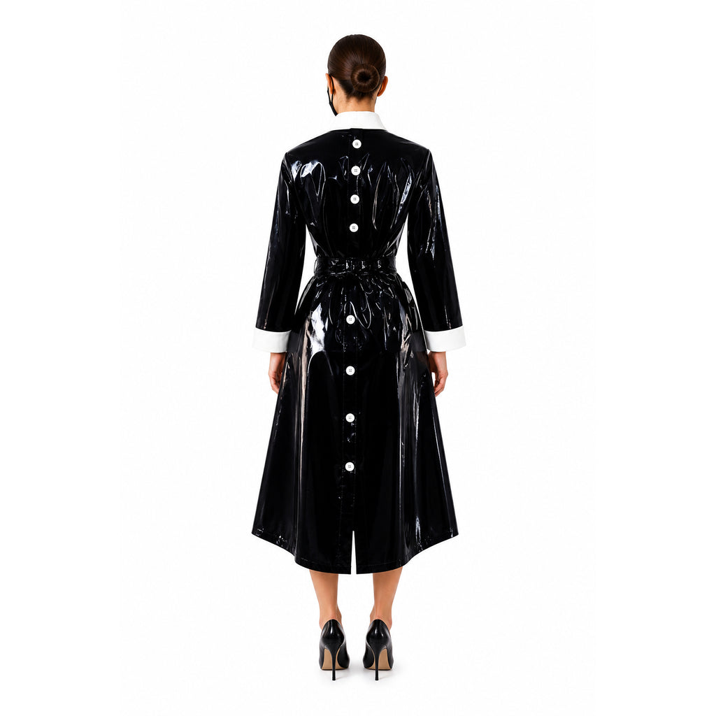 schwarzes dünnes PVC-Kleid G246