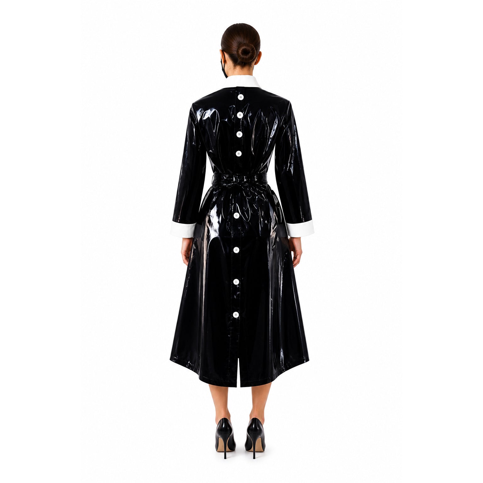 schwarzes dünnes PVC-Kleid G246