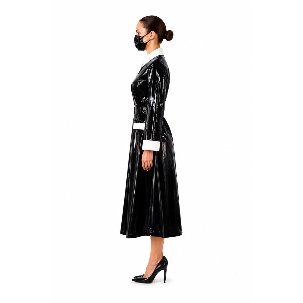 schwarzes dünnes PVC-Kleid G246