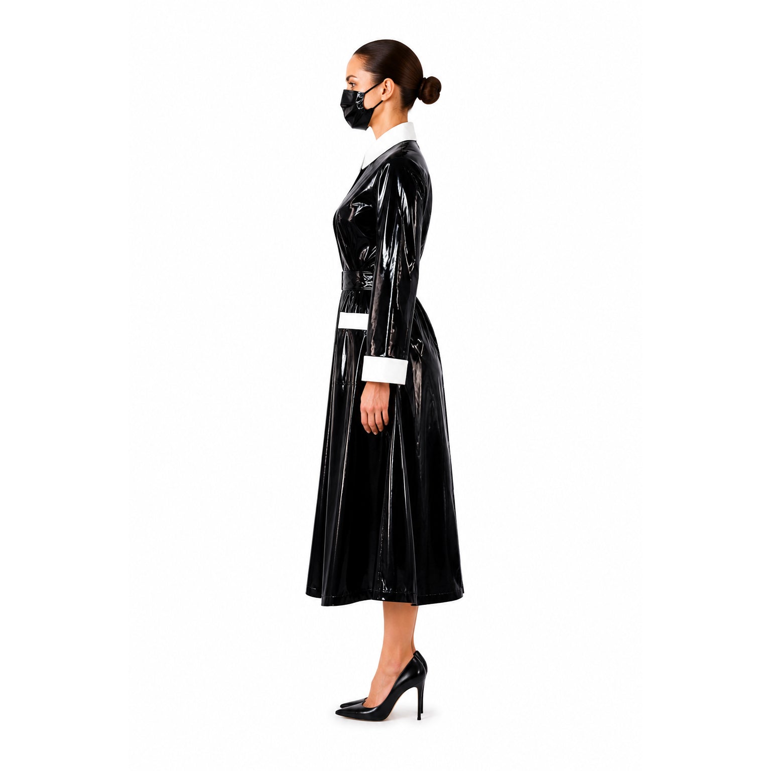 schwarzes dünnes PVC-Kleid G246